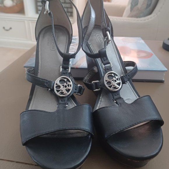 Coach Black Leather and Signature Wedges - Picture 1 of 3